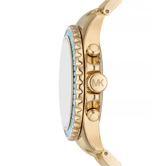Michael Kors Everest Chronograph Gold Tone 42MM Turquoise Baguette Watch - Picture 2 of 8
